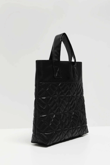 Pikowana torba na ramię ze skóry ekologicznej czarna