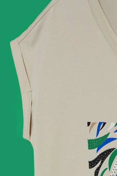 Bawełniany t-shirt z napisem piaskowy