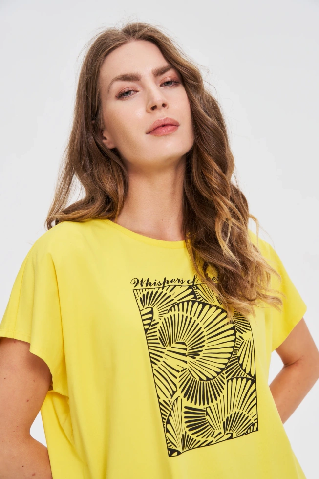 Bawełniana bluzka z nadrukiem żółta