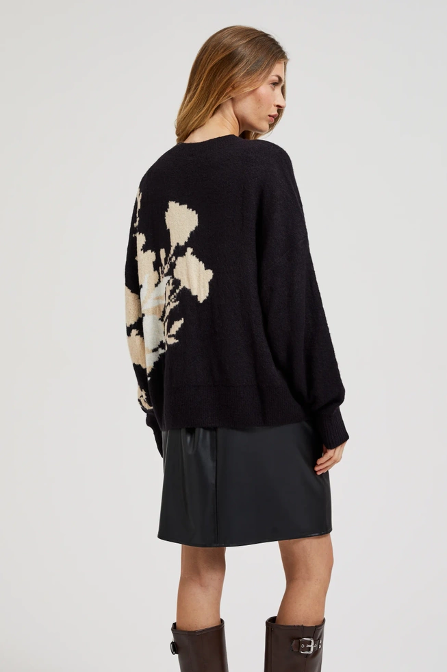 Wzorzysty sweter o luźnym fasonie czarny