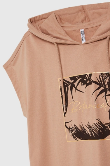  Bluza z kapturem i krótkimi rękawami beżowa