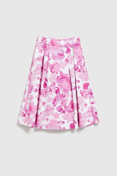 Rozkloszowana spódnica w kwiaty różowa