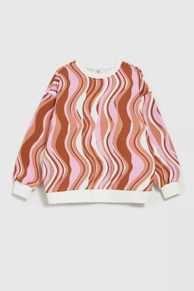 Bluza wkładana przez głowę z geometrycznym wzorem brązowa