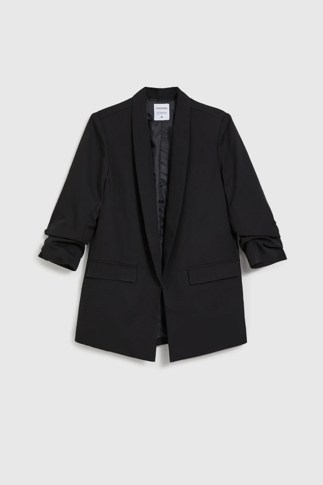 Gładka marynarka z marszczonymi rękawami 3/4 czarna