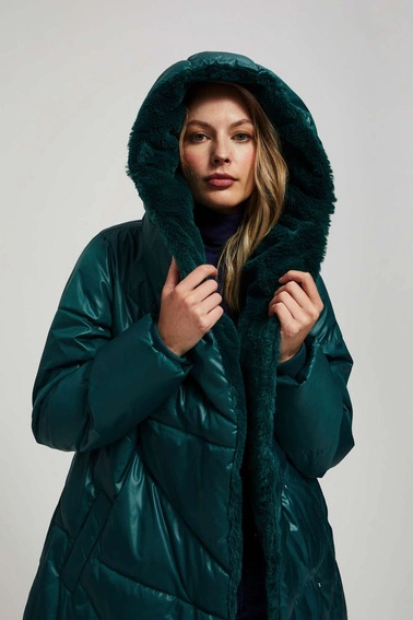 Długa kurtka z kapturem szmaragdowa