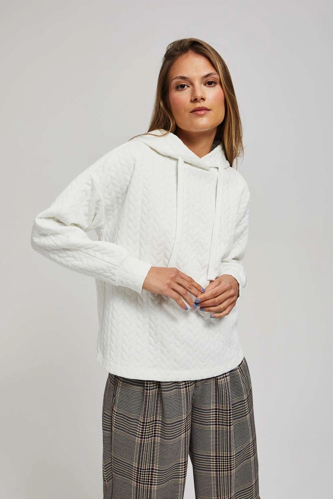 Bluza z kapturem i długimi rękawami perłowa