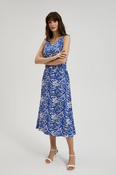 Wzorzysta sukienka midi niebieska