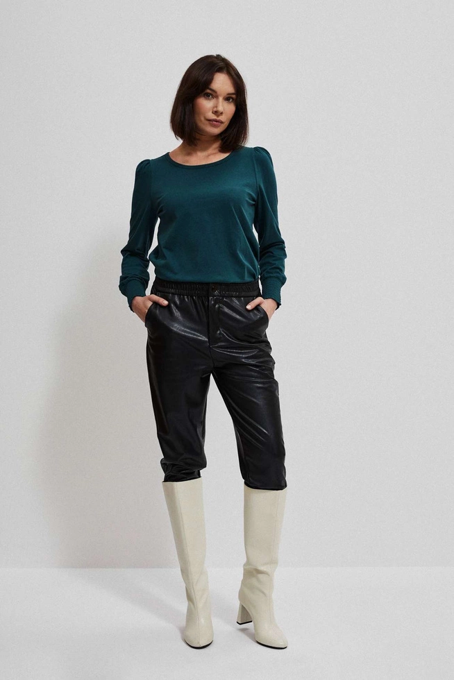 Bawełniana bluzka z bufiastymi rękawami zielona