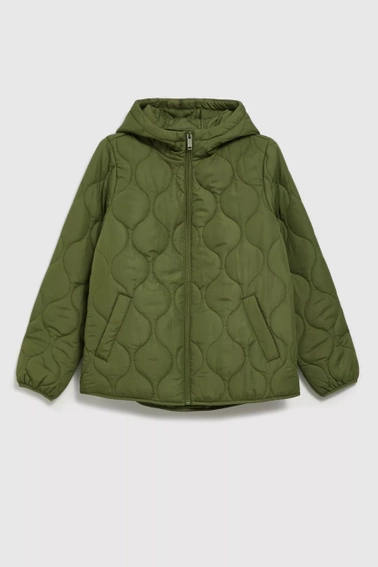 Krótka pikowana kurtka z kapturem khaki