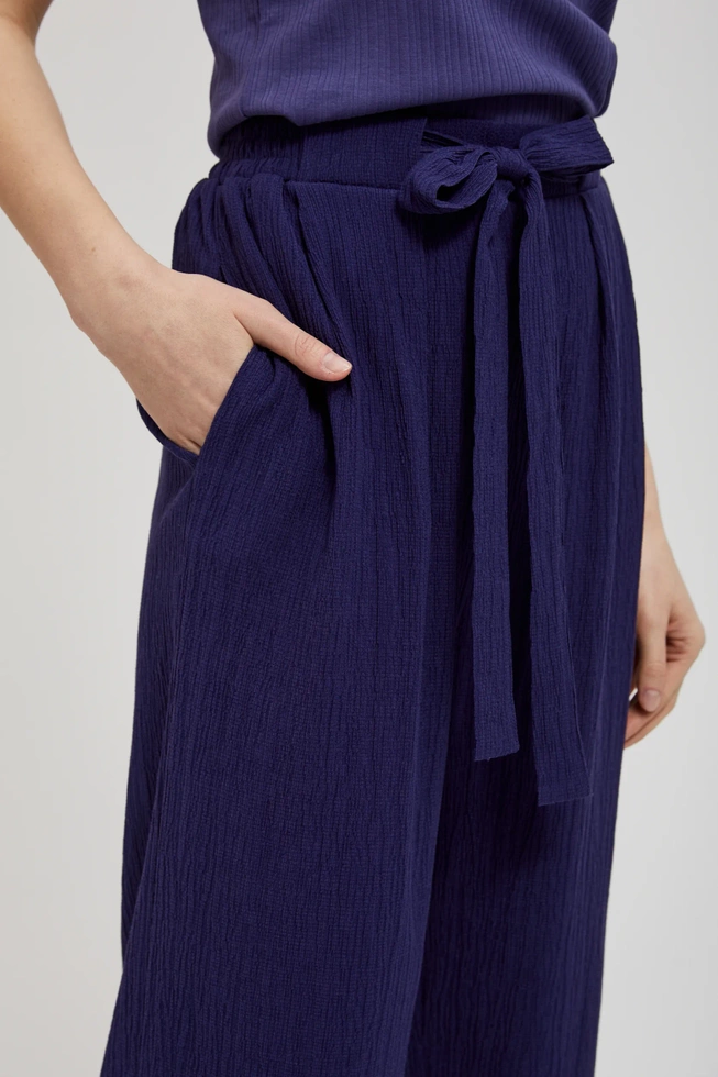 Spodnie z szerokimi nogawkami i wiązaniem fioletowe