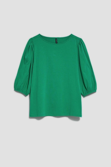 Gładka bluzka z bufiastymi rękawami zielona