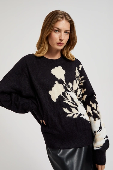 Wzorzysty sweter o luźnym fasonie czarny