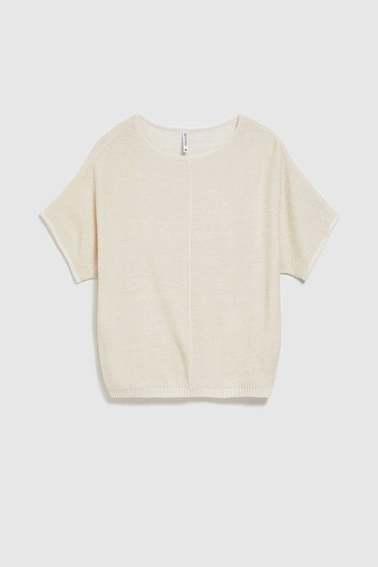 Sweter oversize z metaliczną nitką perłowy