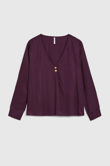 Koszula z dekoltem w serek i ozdobnymi guzikami fioletowa 
