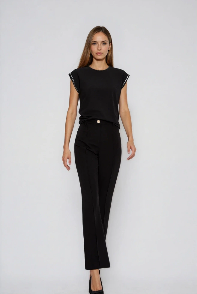 Bawełniana bluzka z ozdobionymi rękawami czarna