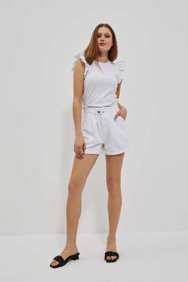 Gładka dopasowana bluzka z falbaną na ramionach biała