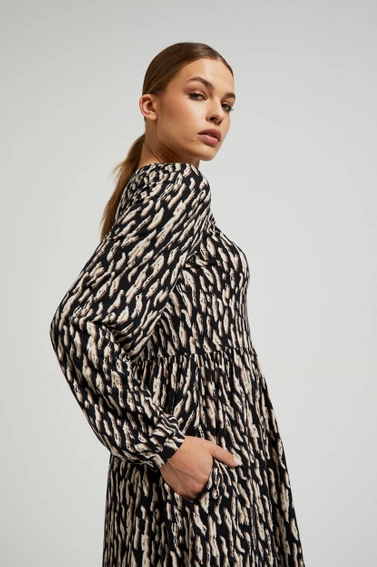 Sukienka z bufiastymi rękawami brązowa