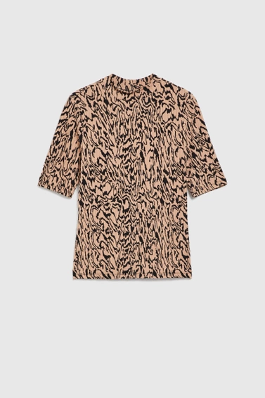 Dopasowana bluzka w zwierzęcy wzór brązowa