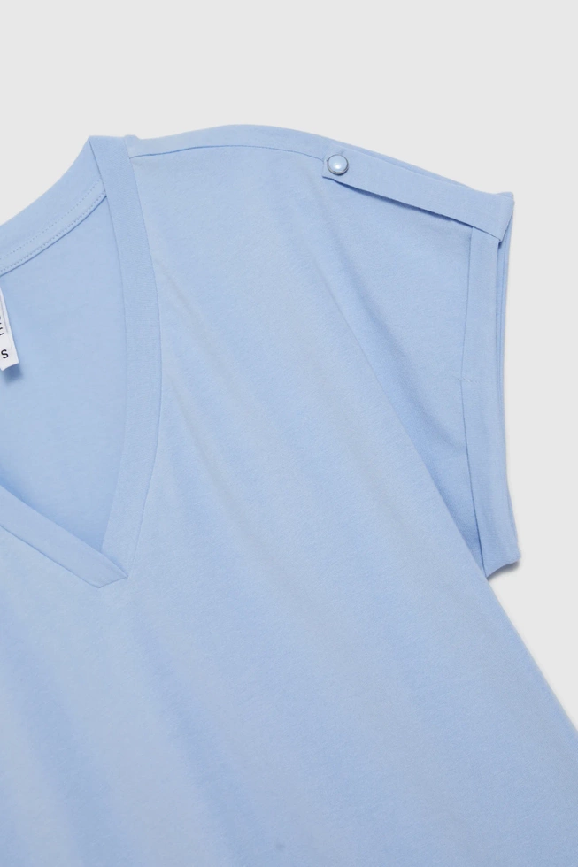 Gładki t-shirt z dekoltem w serek błękitny