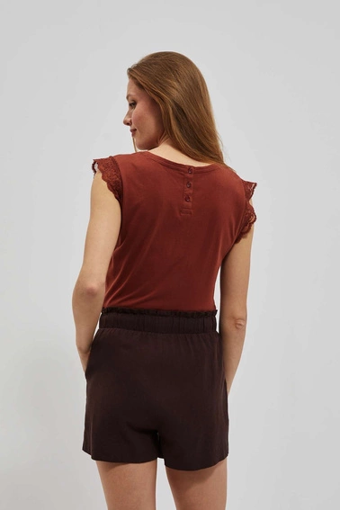 Top z koronką na rękawie brązowy