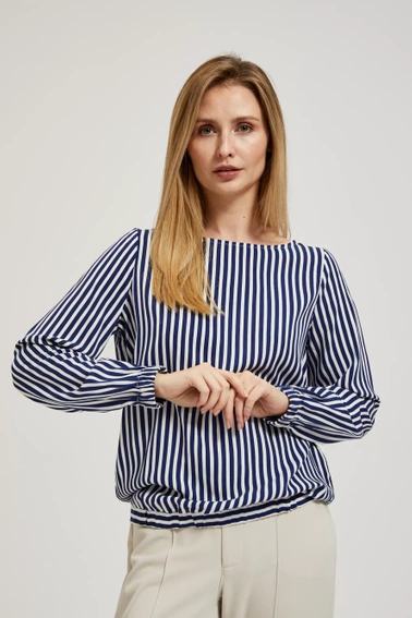 Koszula z okrągłym dekoltem i cienkimi paskami biało-granatowa