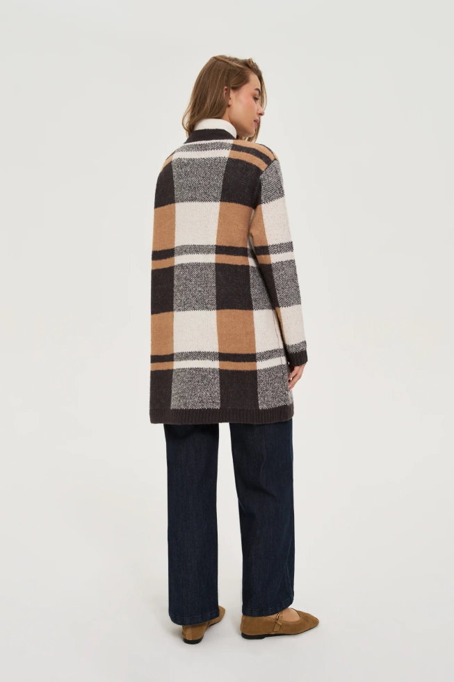Kardigan w kratę beżowy