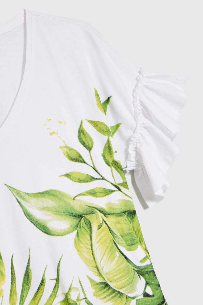 Bawełniana bluzka z falbaną na rękawach biała