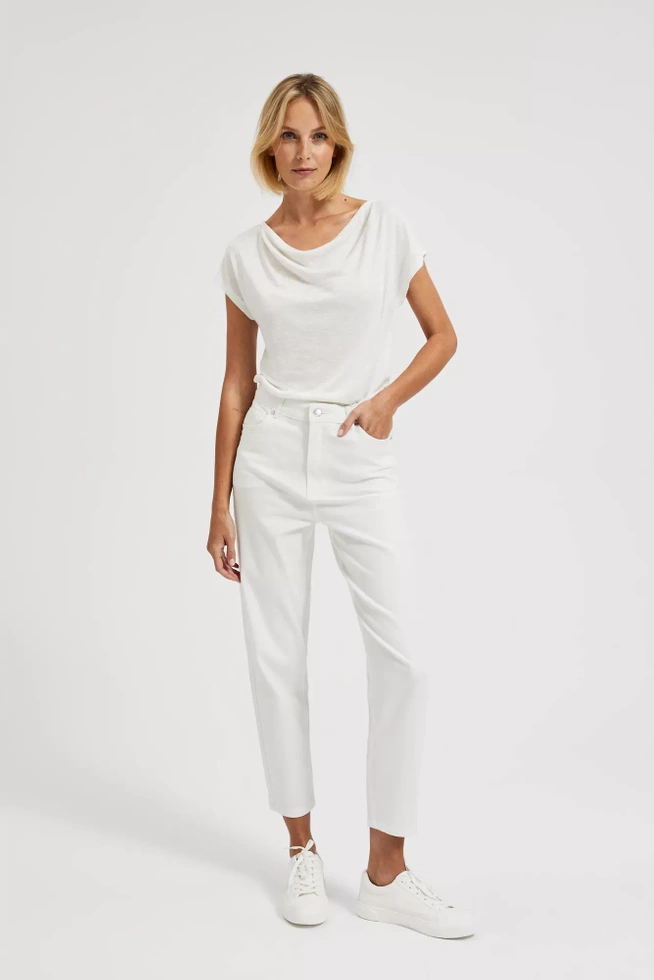 Gładka bluzka damska z okrągłym dekoltem biała