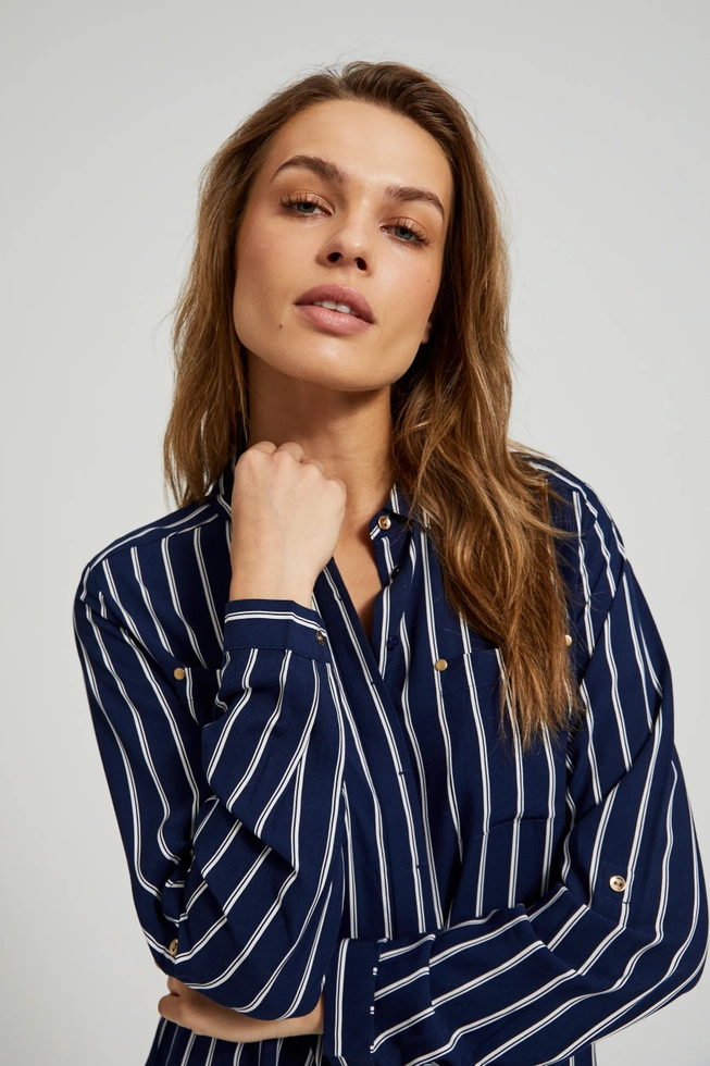 Koszula w paski z kieszeniami granatowa