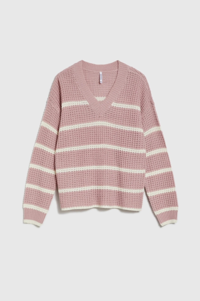 Sweter w paski różowy