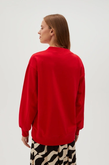 Gładka bluza z dekoltem w serek czerwona