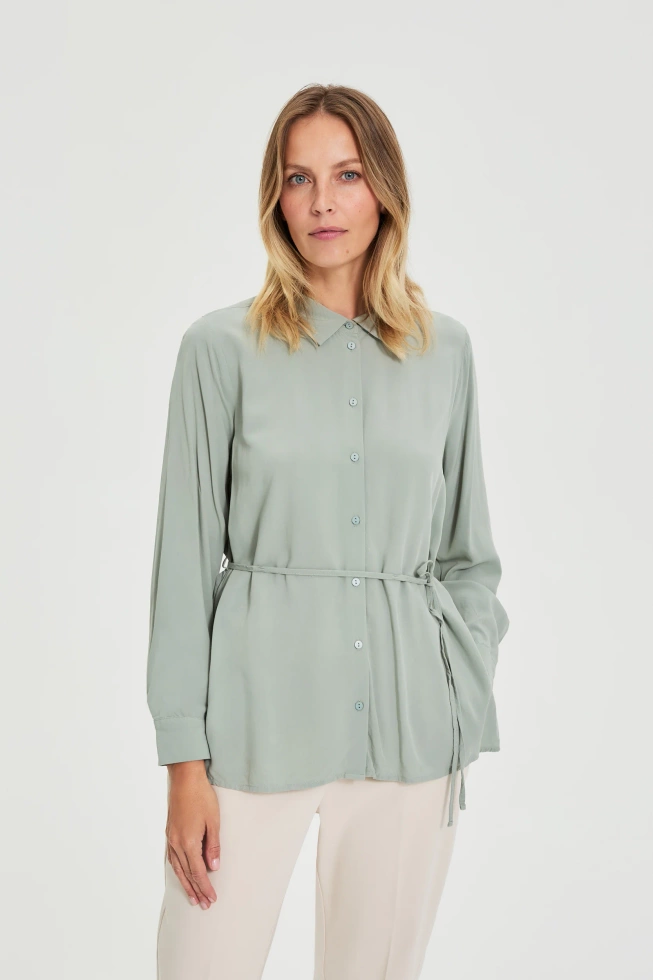 Koszula z wiązaniem oliwkowa