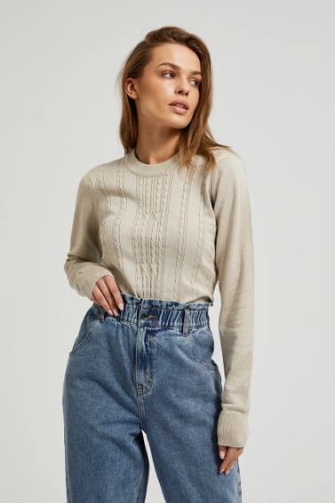 Sweter z długimi rękawami i okrągłym dekoltem beżowy 