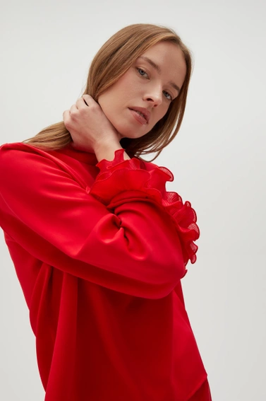 Koszula z falbanami na rękawach czerwona 