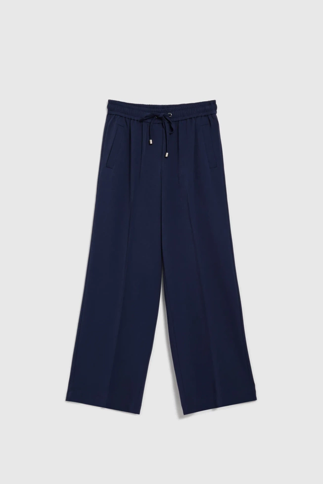 Spodnie z szerokimi nogawkami i wiązaniem w pasie granatowe