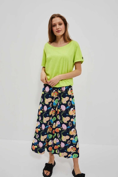 Bawełniany t-shirt z okrągłym dekoltem i szerokimi krótkimi rękawami neonowy