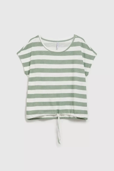 Bluzka w paski z okrągłym dekoltem oliwkowa