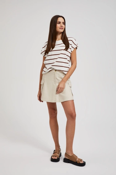 Bluzka w cienkie brązowe paski biała