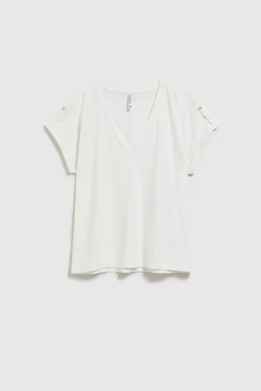 T-shirt z dekoltem w serek biały damski