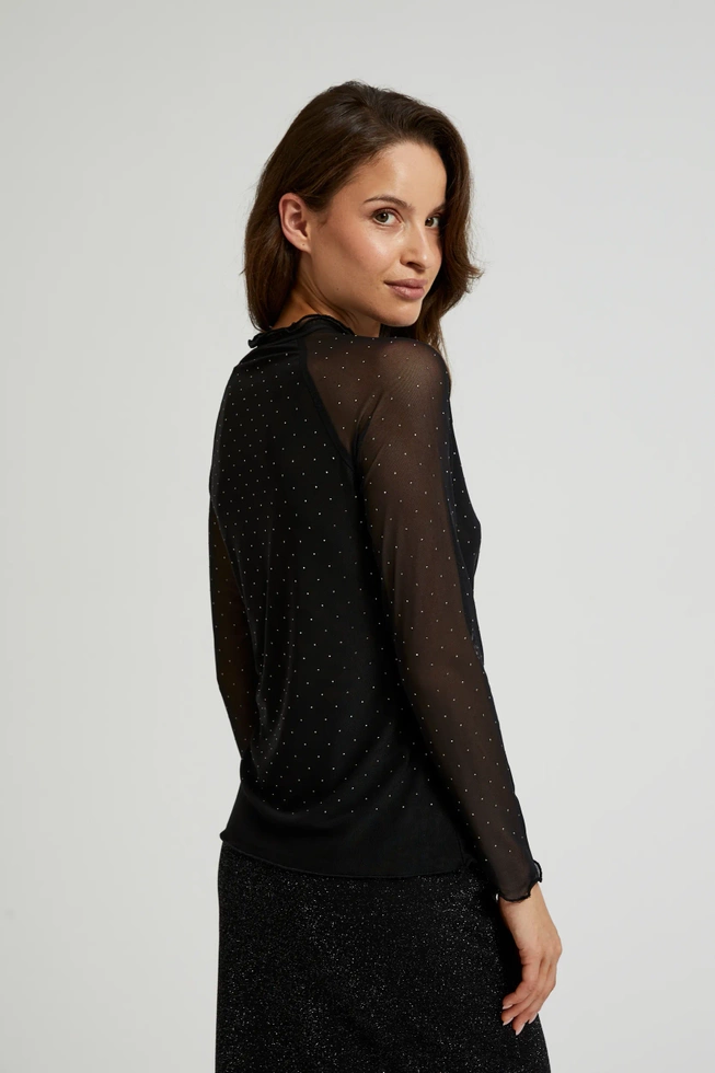 Bluzka z przezroczystymi rękawami czarna