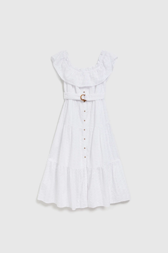 Letnia sukienka midi z paskiem biała