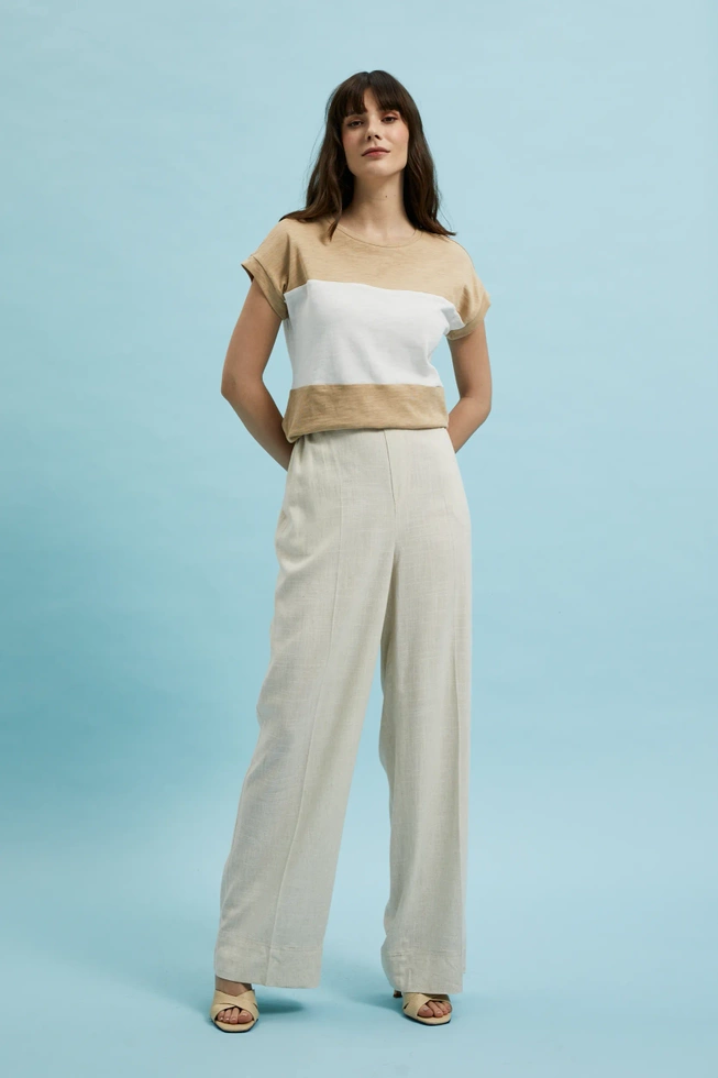 Bluzka w szerokie paski beżowa