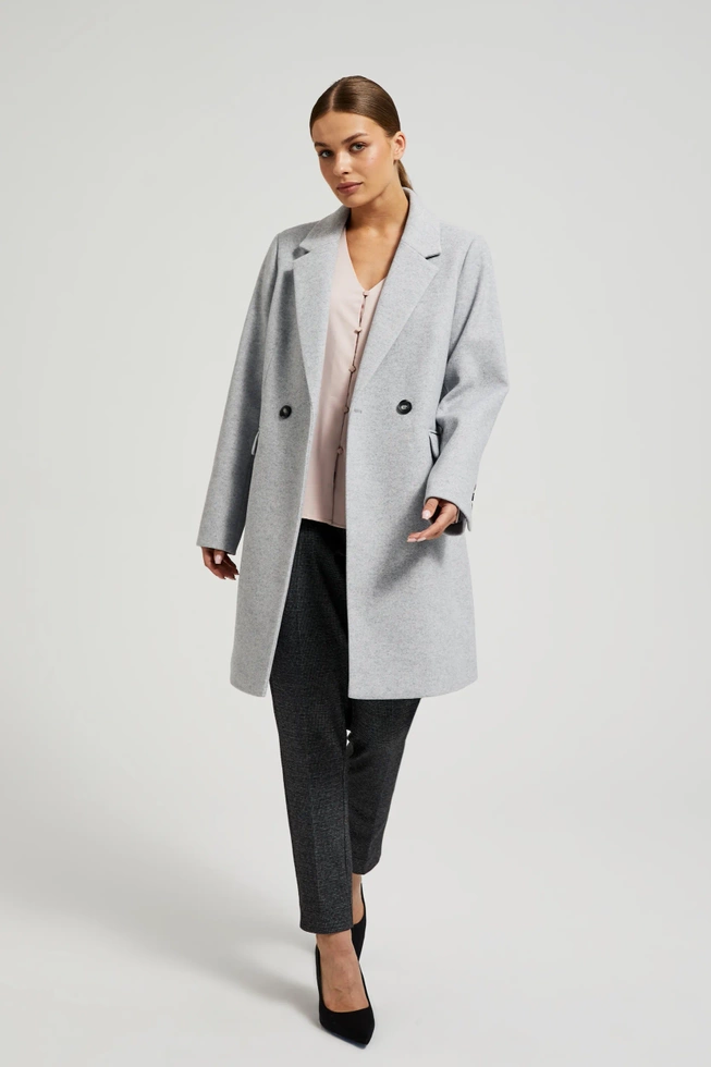Prosty płaszcz zapinany na guziki szary