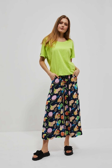 Bawełniany t-shirt z okrągłym dekoltem i szerokimi krótkimi rękawami neonowy