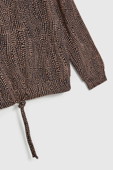 Wzorzysty sweter z wiązaniem w pasie czarny 