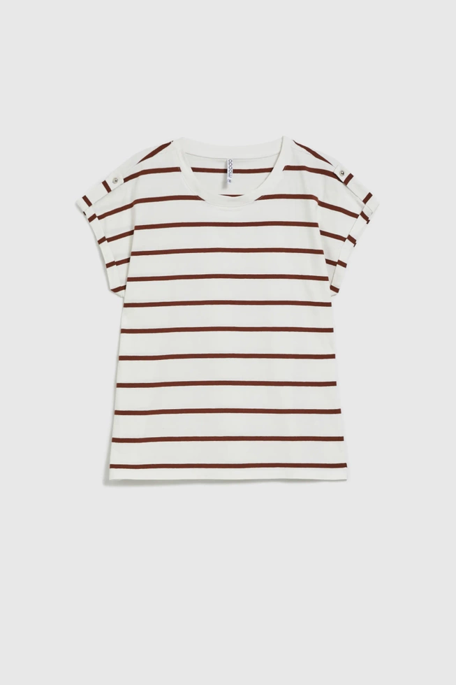 Bluzka w cienkie brązowe paski biała