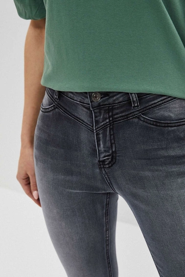 Jeansy high waist z przetarciami na udach grafitowe