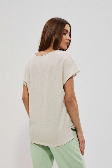 Bawełniany t-shirt z kieszonką beżowy