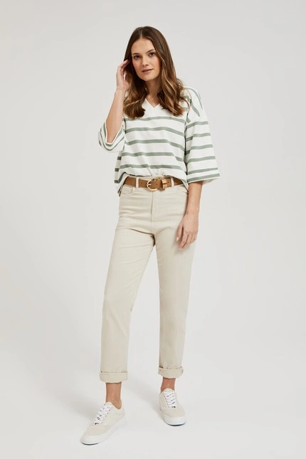 Jeansy mom fit bężowe