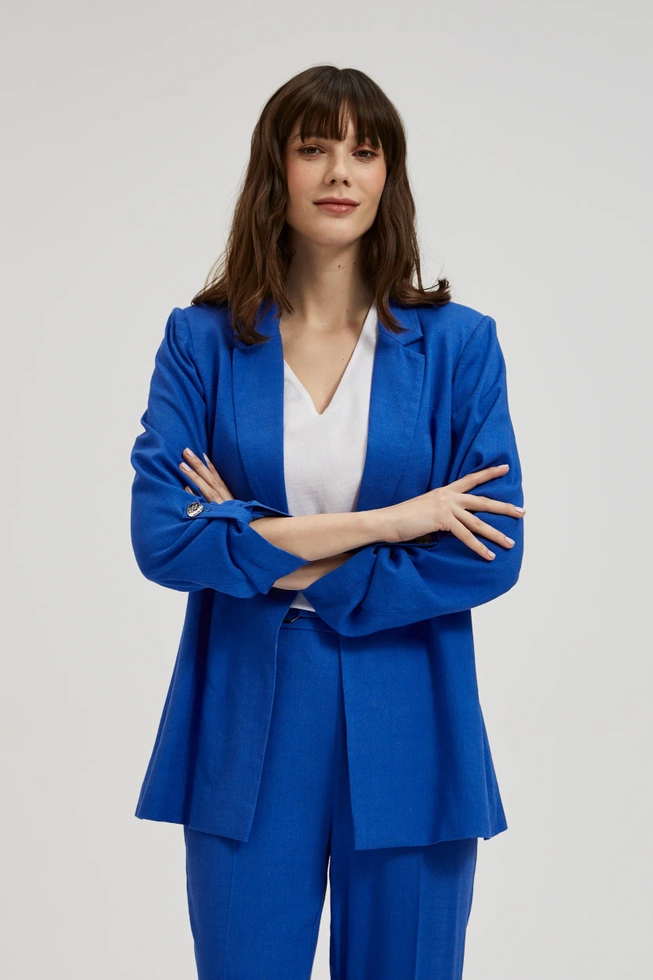 Lniana marynarka z rękawami 3/4 niebieska